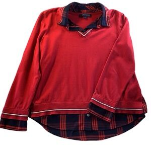 Tommy Hilfiger Layered Popover Collard Shirt Pullover Sweater Large Red …